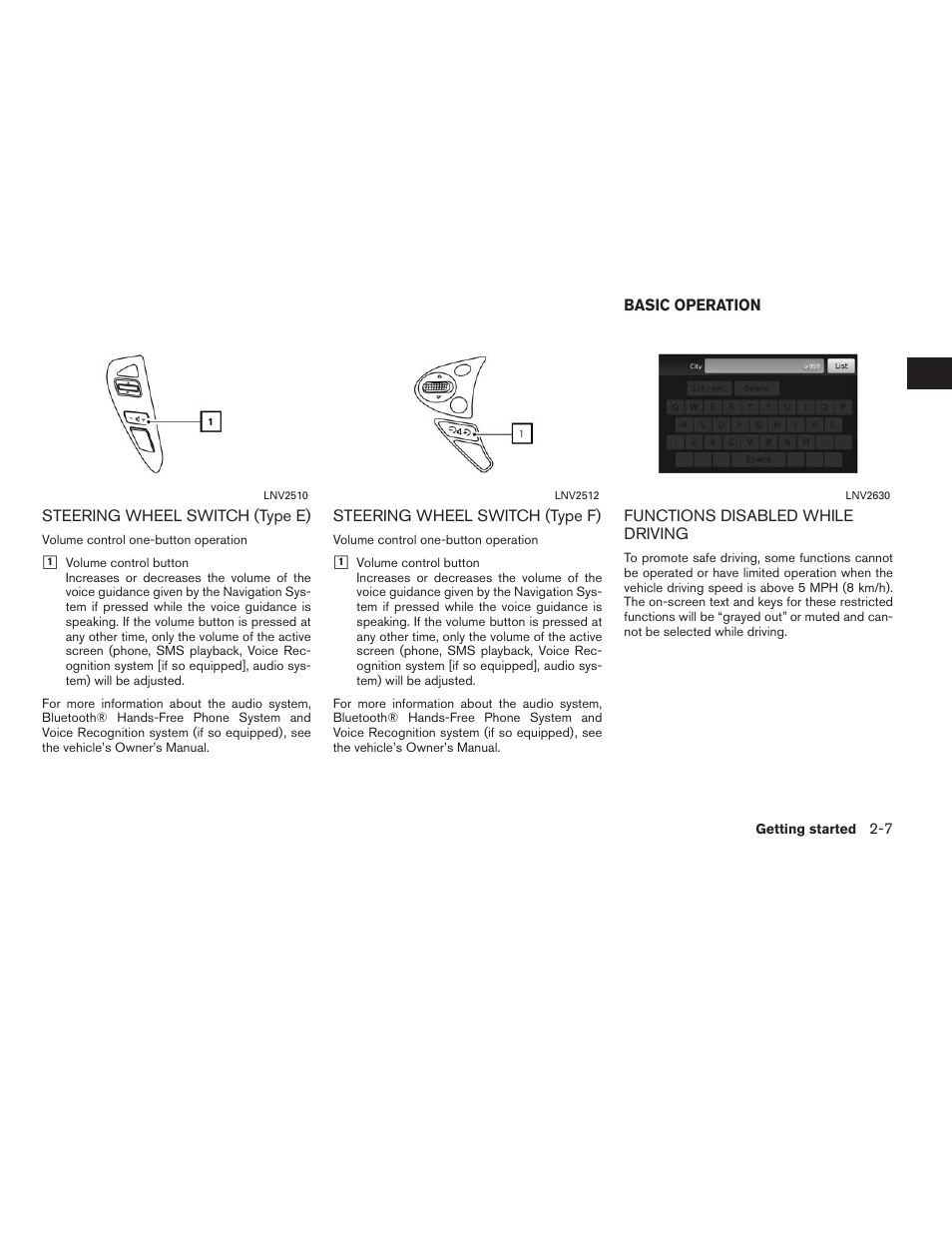 Basic operation -7, Functions disabled while driving -7 | NISSAN 2015 Xterra - Navigation System Owner's Manual User Manual | Page 15 / 81