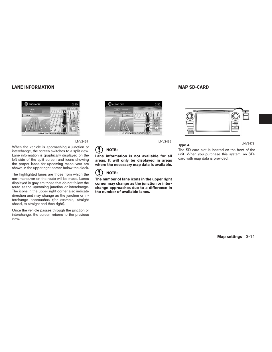 Lane information -11 map sd-card -11 | NISSAN 2015 Xterra - Navigation System Owner's Manual User Manual | Page 29 / 81