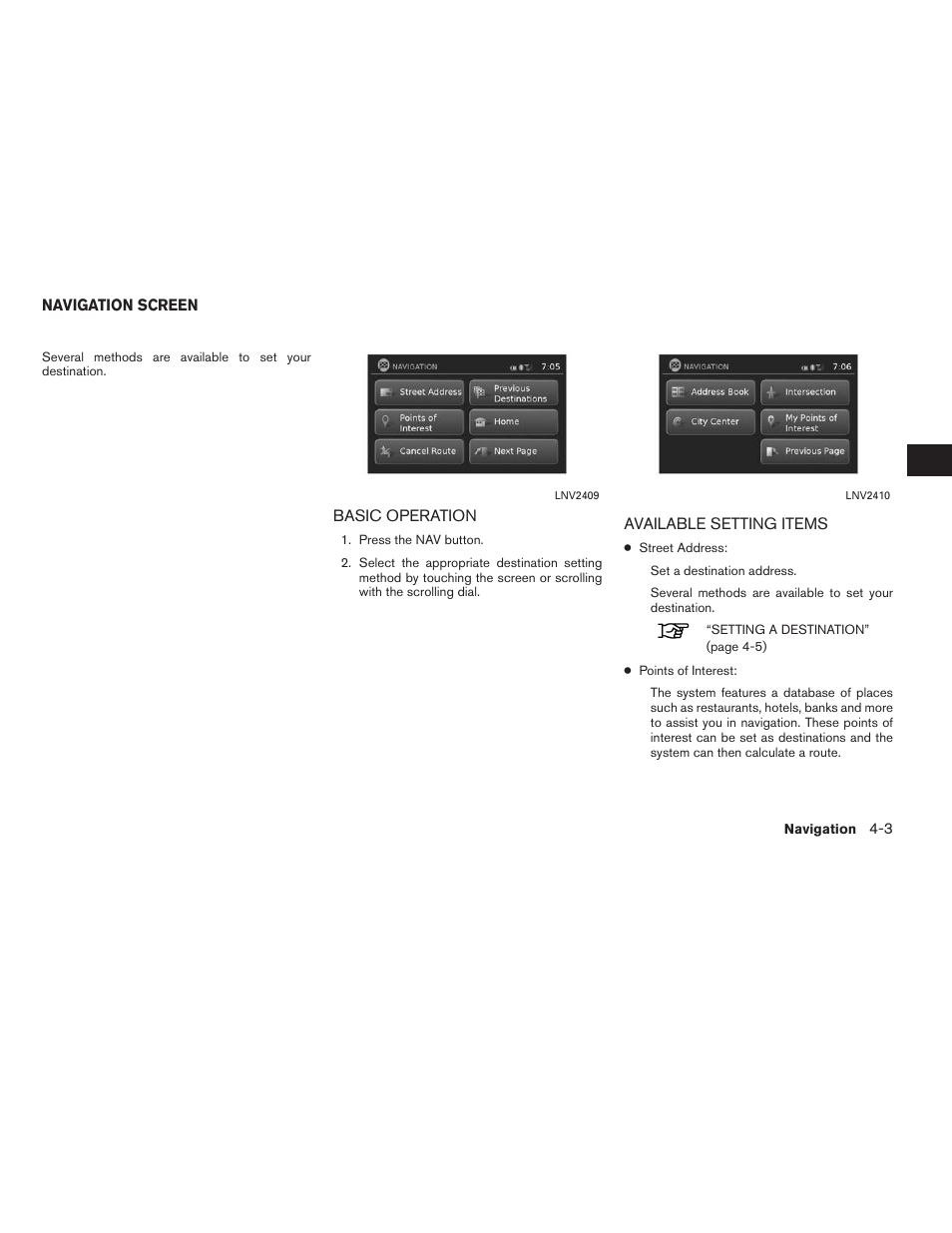 Navigation screen -3, Basic operation -3 available setting items -3 | NISSAN 2015 Xterra - Navigation System Owner's Manual User Manual | Page 37 / 81