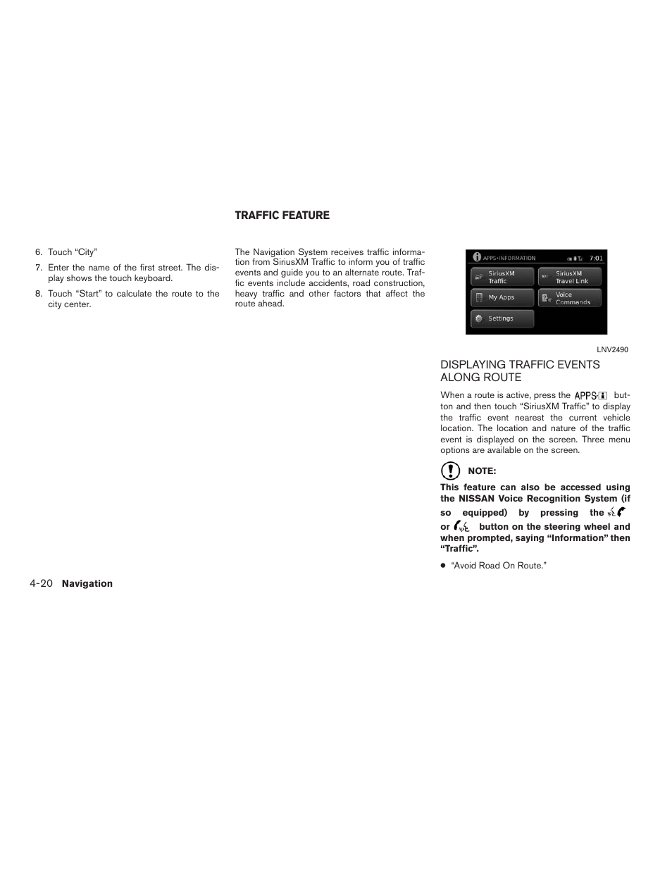 Traffic feature -20, Displaying traffic events along route -20 | NISSAN 2015 Xterra - Navigation System Owner's Manual User Manual | Page 54 / 81