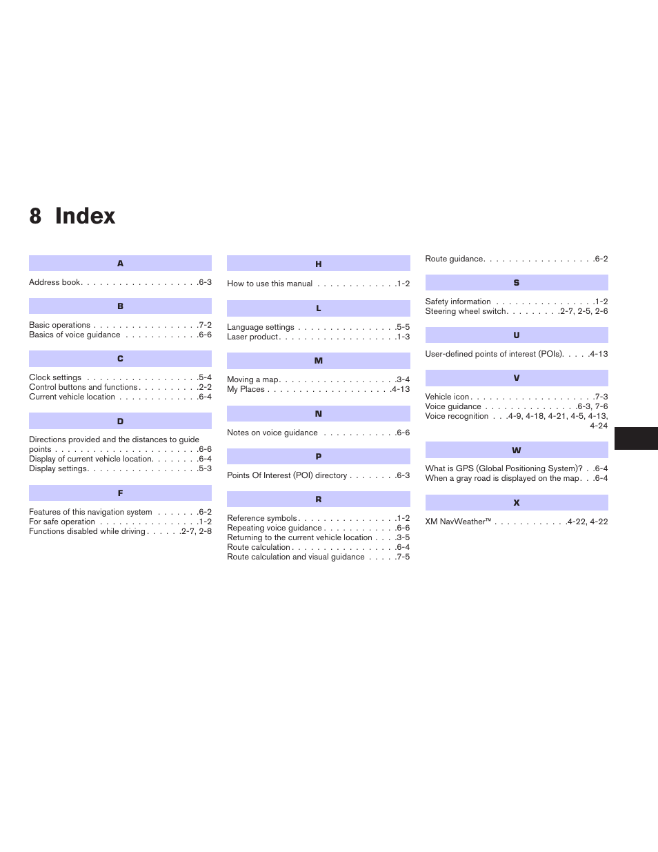 Index, 8 index | NISSAN 2015 Xterra - Navigation System Owner's Manual User Manual | Page 79 / 81