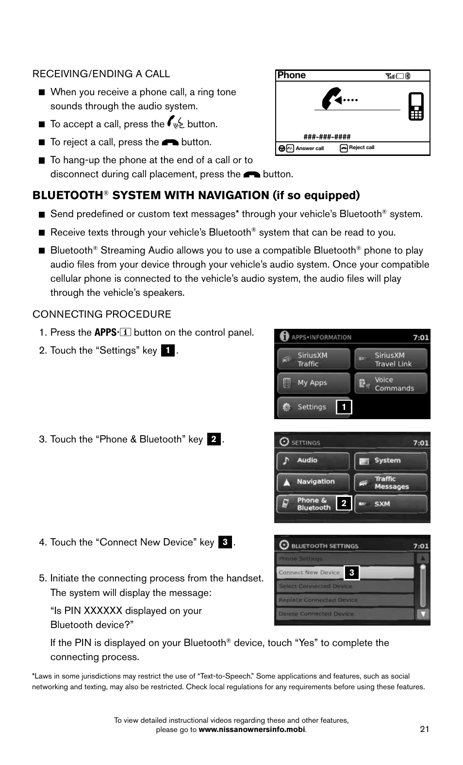 Bluetooth, System with navigation (if so equipped) | NISSAN 2015 Altima Sedan - Quick Reference Guide User Manual | Page 23 / 28