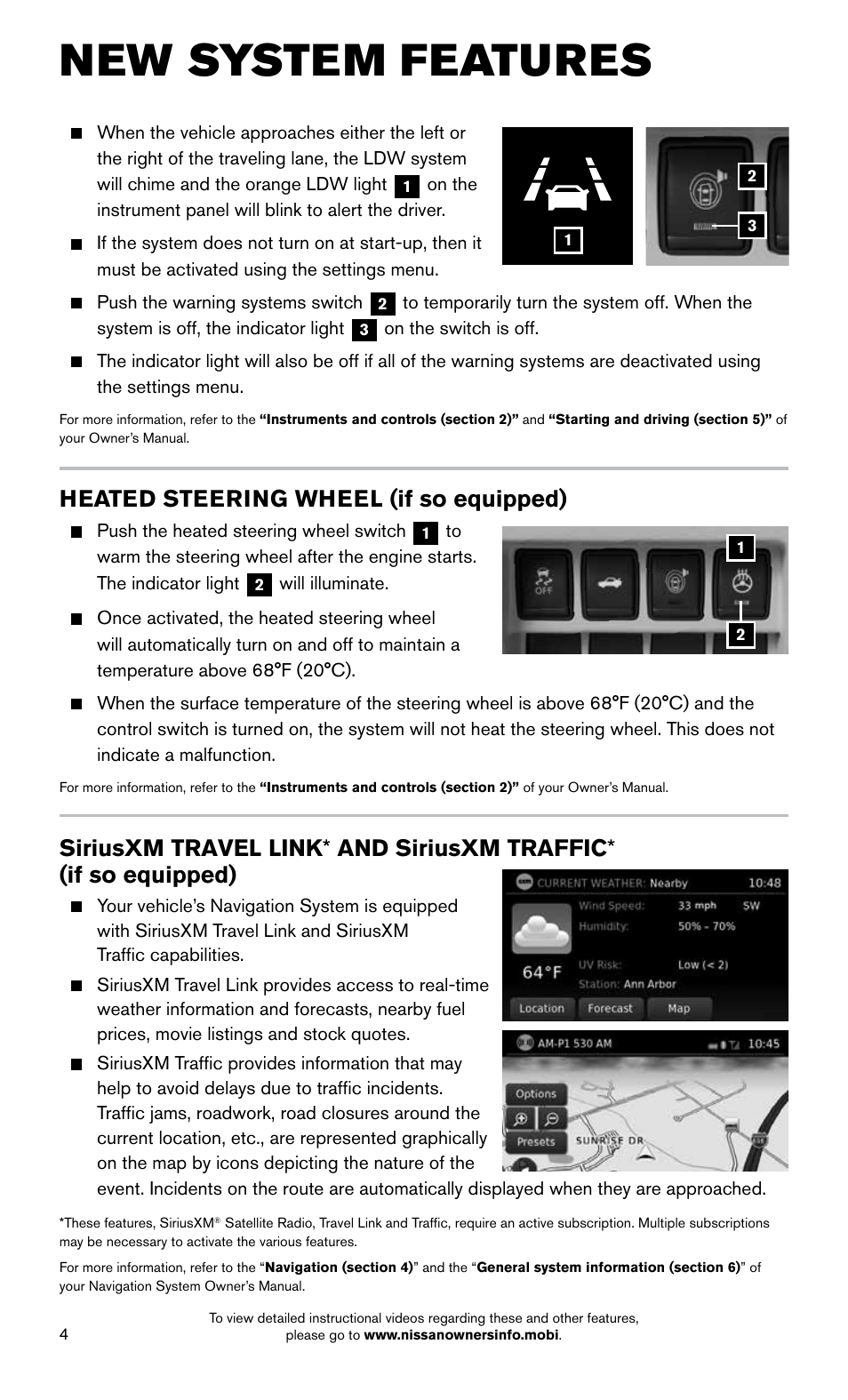 New system features, Heated steering wheel (if so equipped) | NISSAN 2015 Altima Sedan - Quick Reference Guide User Manual | Page 6 / 28