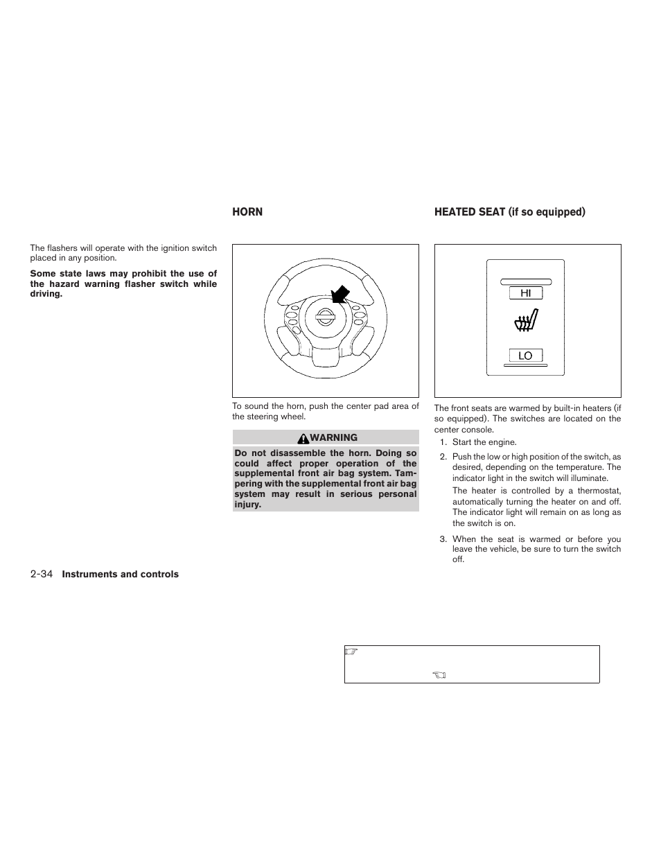 Horn -34 heated seat (if so equipped) -34 | NISSAN 2009 Altima Coupe - Owner's Manual User Manual | Page 112 / 373