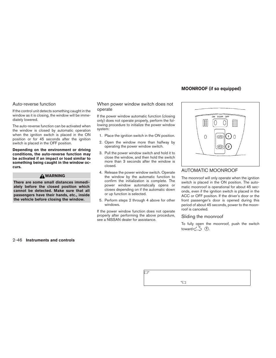 Moonroof (if so equipped) -46, Automatic moonroof -46 | NISSAN 2009 Altima Coupe - Owner's Manual User Manual | Page 124 / 373