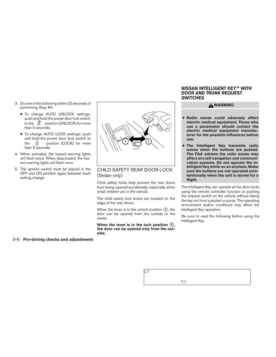 Child safety rear door lock (sedan only) -6, Nissan intelligent key™ with door and trunk, Request switches -6 | NISSAN 2009 Altima Coupe - Owner's Manual User Manual | Page 138 / 373