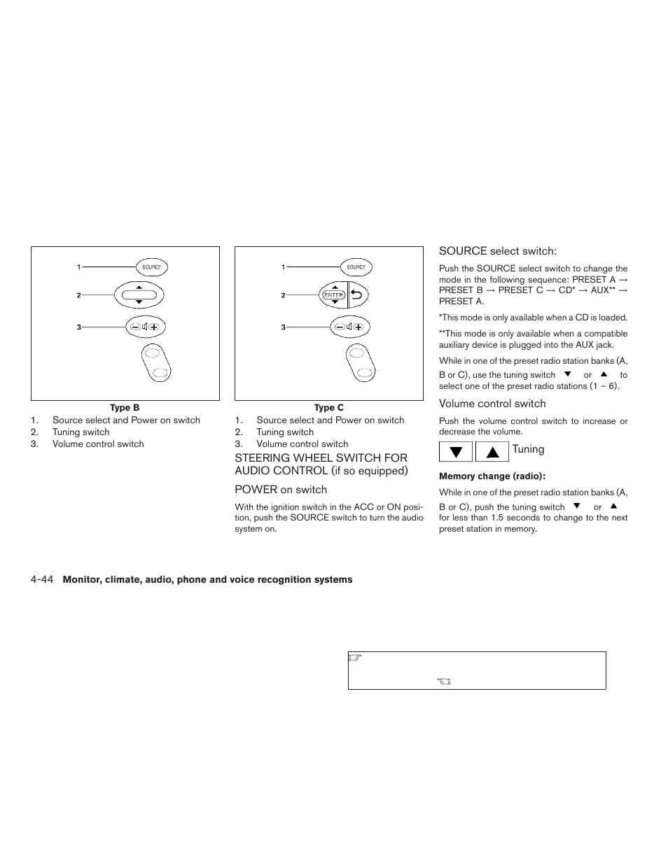 Steering wheel switch for audio control, If so equipped) -44 | NISSAN 2009 Altima Coupe - Owner's Manual User Manual | Page 208 / 373