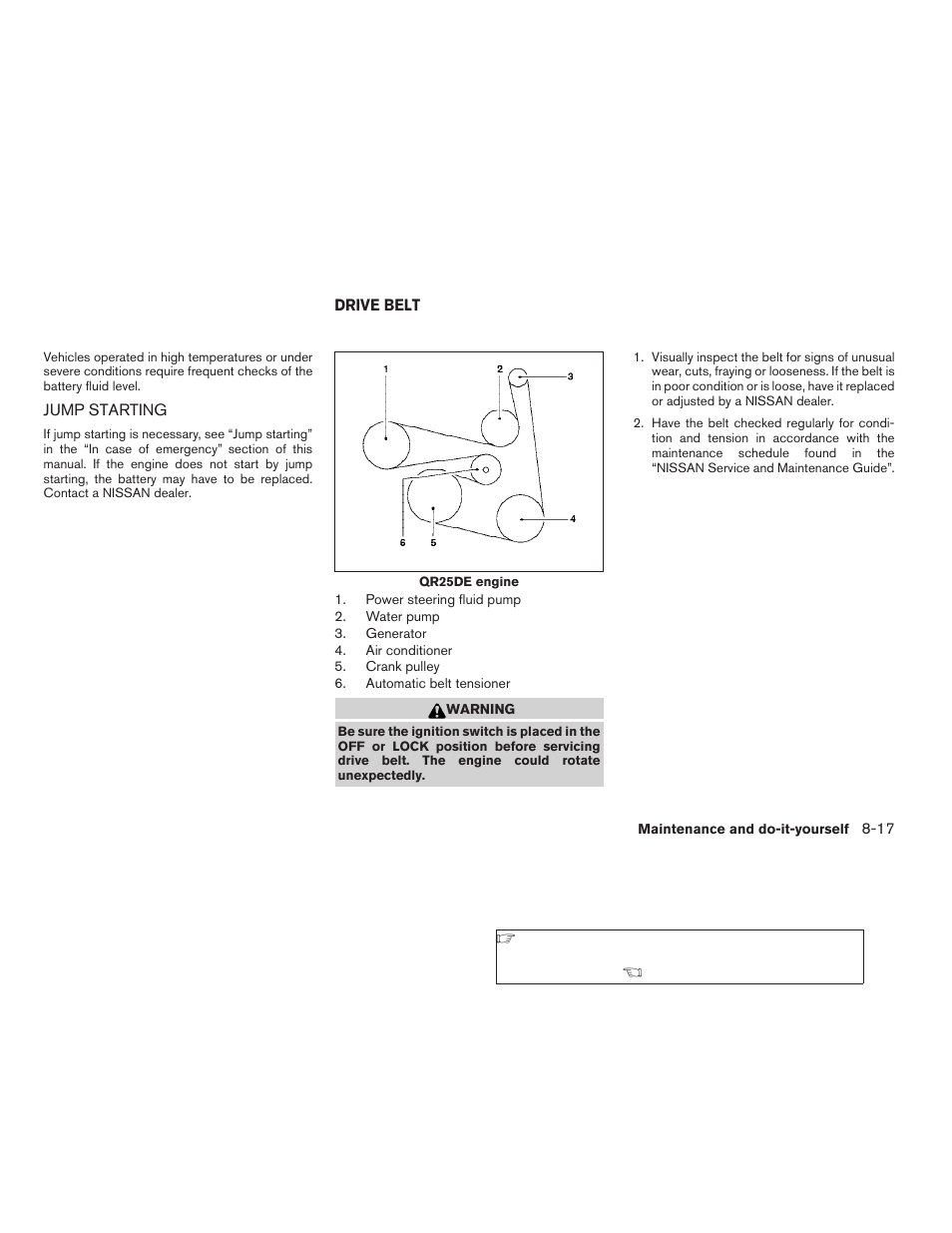 Jump starting -17, Drive belt -17 | NISSAN 2009 Altima Coupe - Owner's Manual User Manual | Page 307 / 373