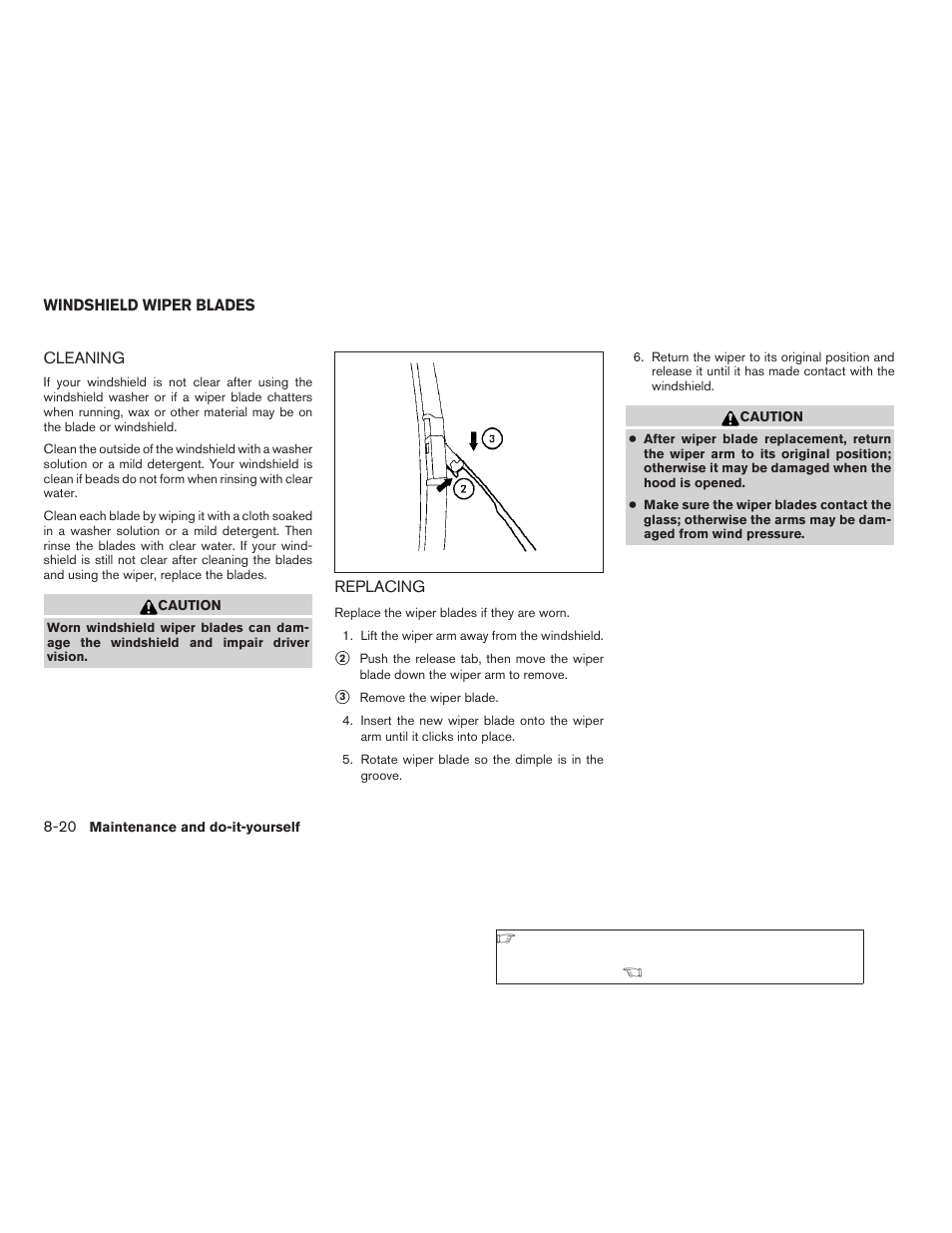 Windshield wiper blades -20, Cleaning -20 replacing -20 | NISSAN 2009 Altima Coupe - Owner's Manual User Manual | Page 310 / 373