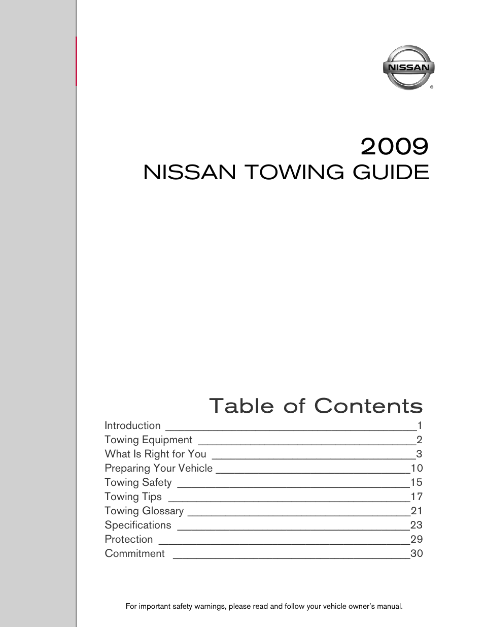 NISSAN 2009 Versa Hatchback - Towing Guide User Manual | 32 pages