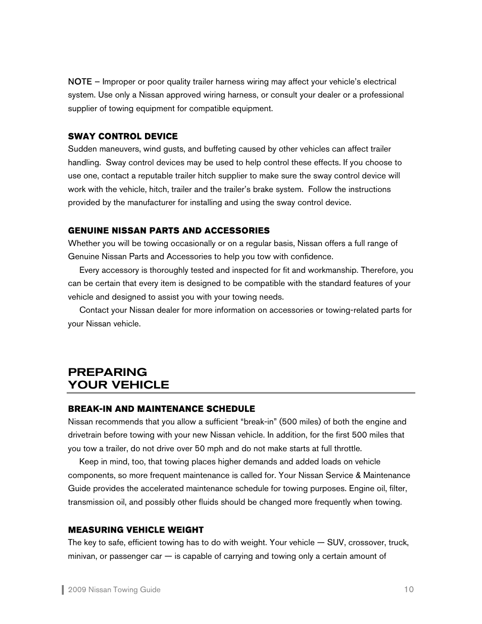 Preparing your vehicle | NISSAN 2009 Versa Hatchback - Towing Guide User Manual | Page 11 / 32