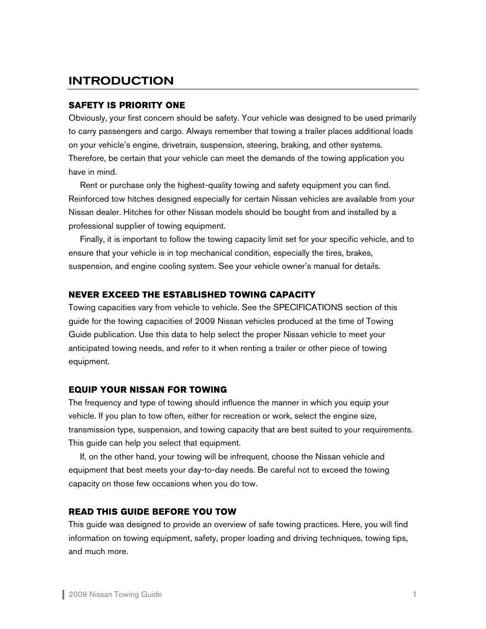 Introduction | NISSAN 2009 Versa Hatchback - Towing Guide User Manual | Page 2 / 32