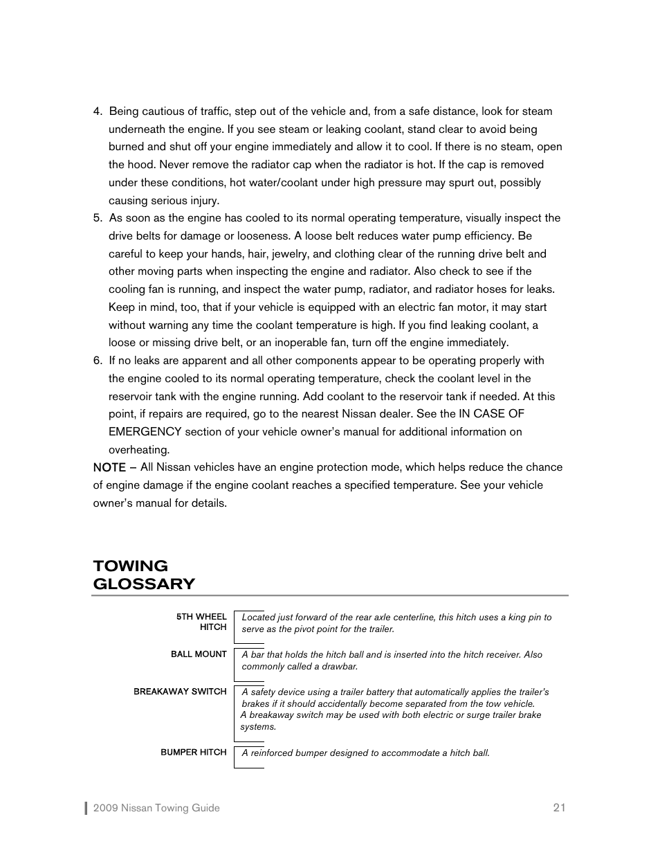 Towing glossary | NISSAN 2009 Versa Hatchback - Towing Guide User Manual | Page 22 / 32