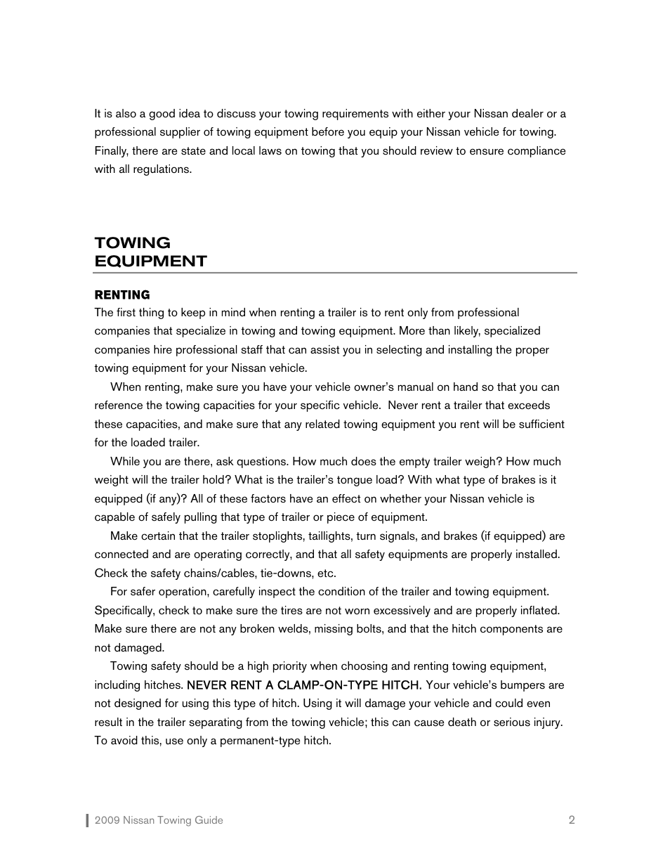 Towing equipment | NISSAN 2009 Versa Hatchback - Towing Guide User Manual | Page 3 / 32