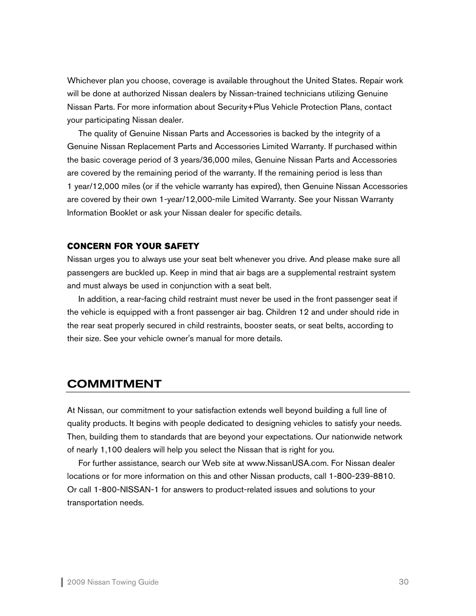 Commitment | NISSAN 2009 Versa Hatchback - Towing Guide User Manual | Page 31 / 32