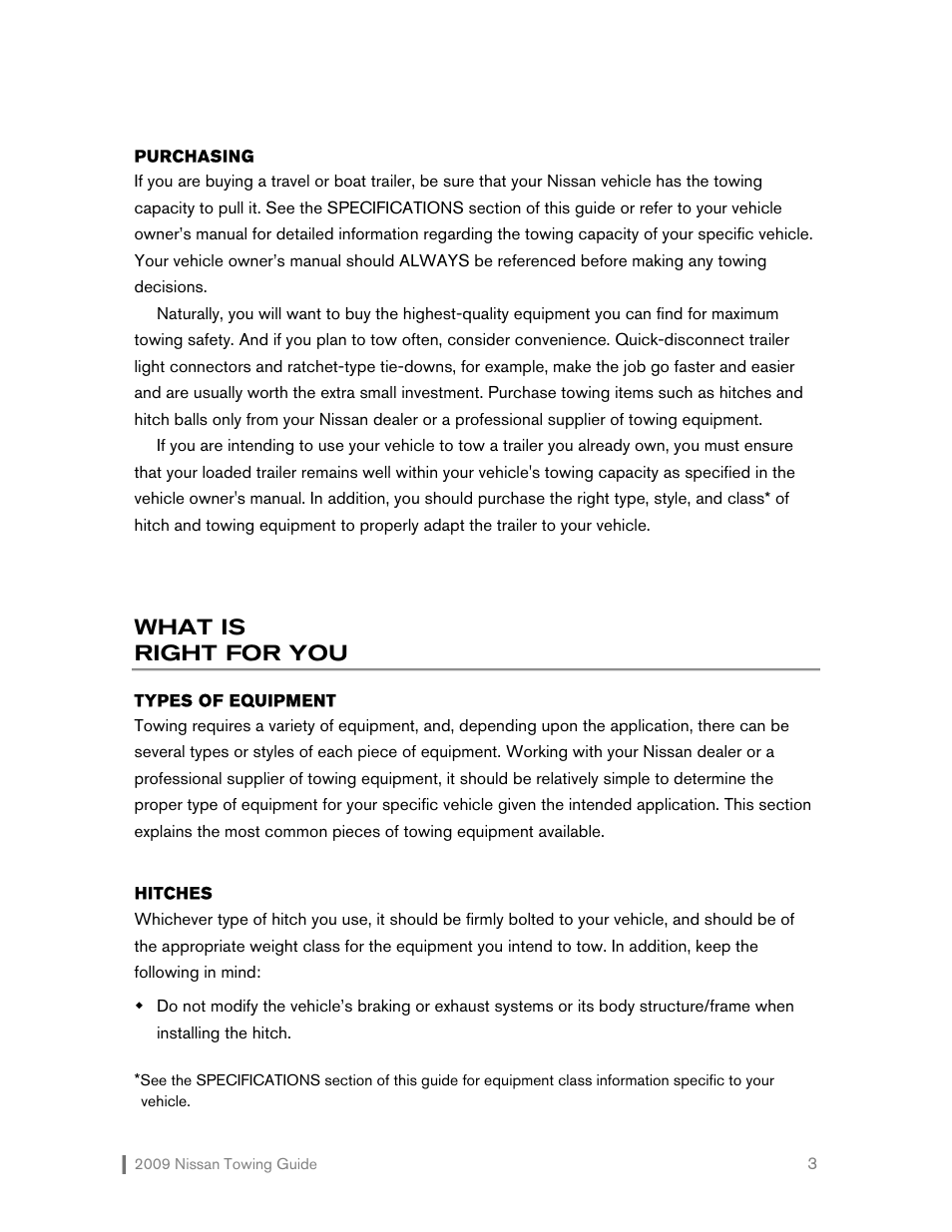 What is right for you | NISSAN 2009 Versa Hatchback - Towing Guide User Manual | Page 4 / 32