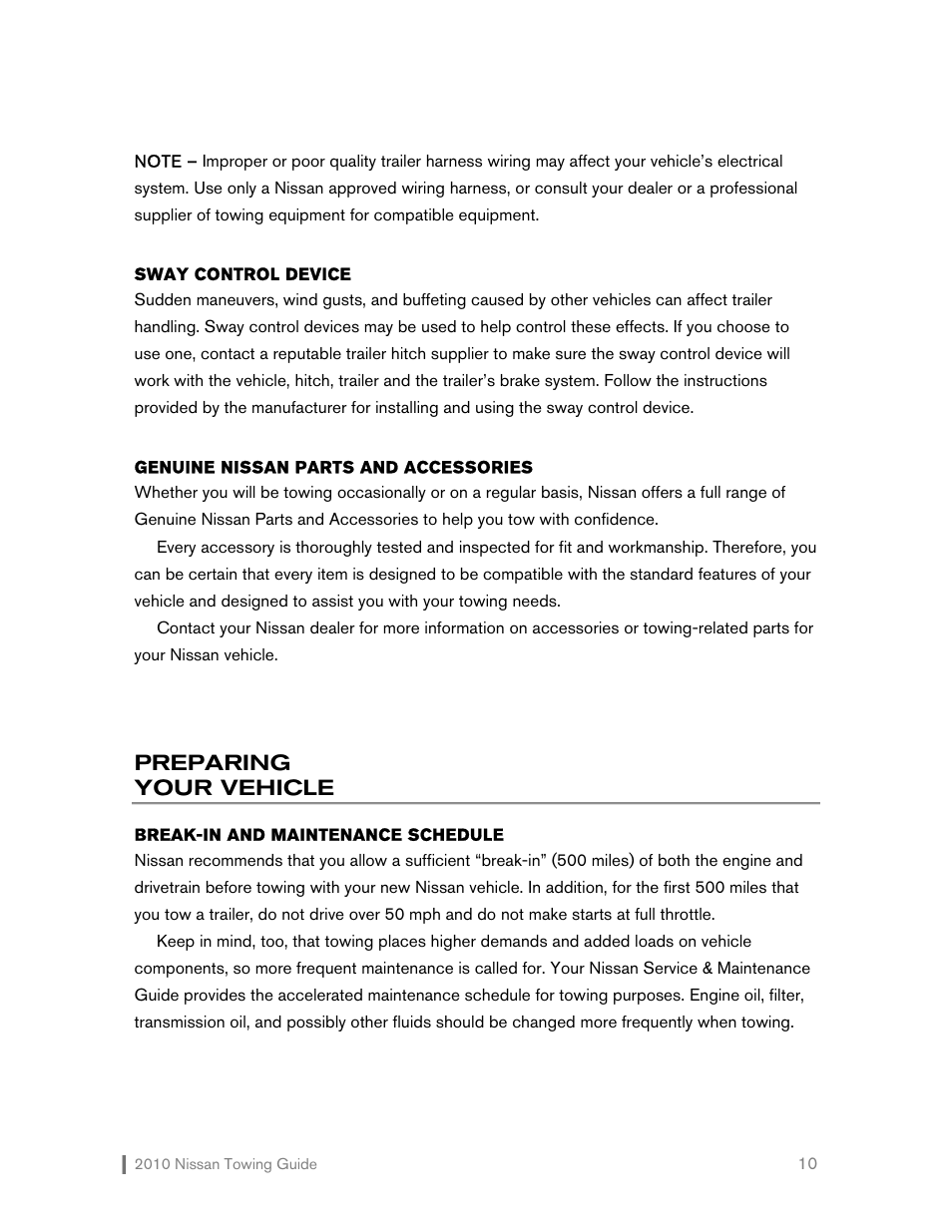 Preparing your vehicle | NISSAN 2010 Versa Hatchback - Towing Guide User Manual | Page 11 / 30