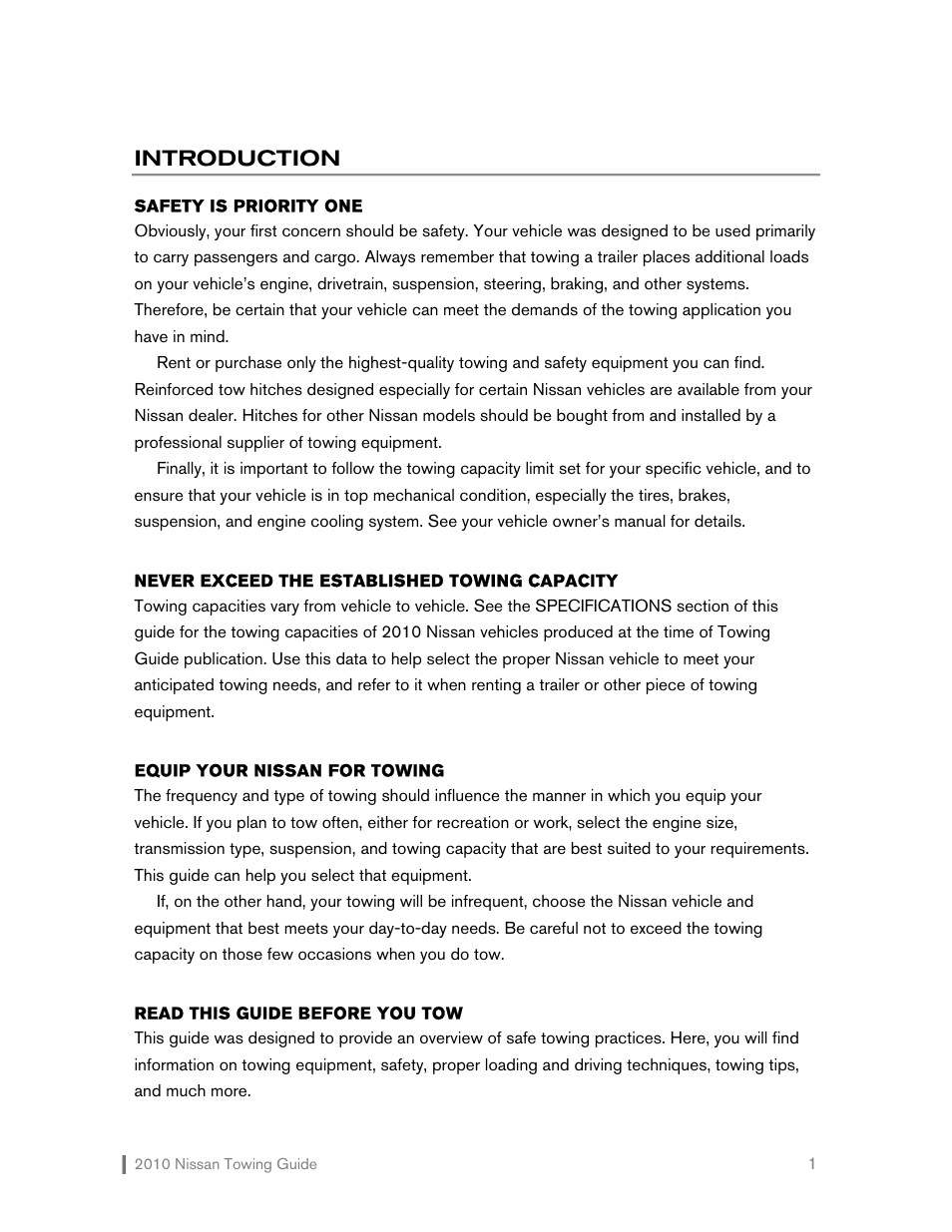 Introduction | NISSAN 2010 Versa Hatchback - Towing Guide User Manual | Page 2 / 30