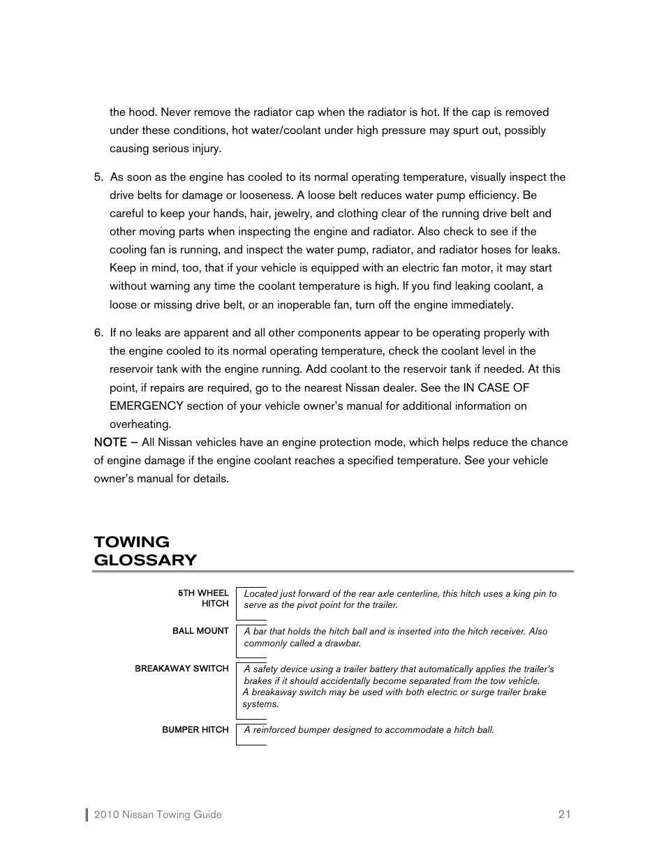 Towing glossary | NISSAN 2010 Versa Hatchback - Towing Guide User Manual | Page 22 / 30