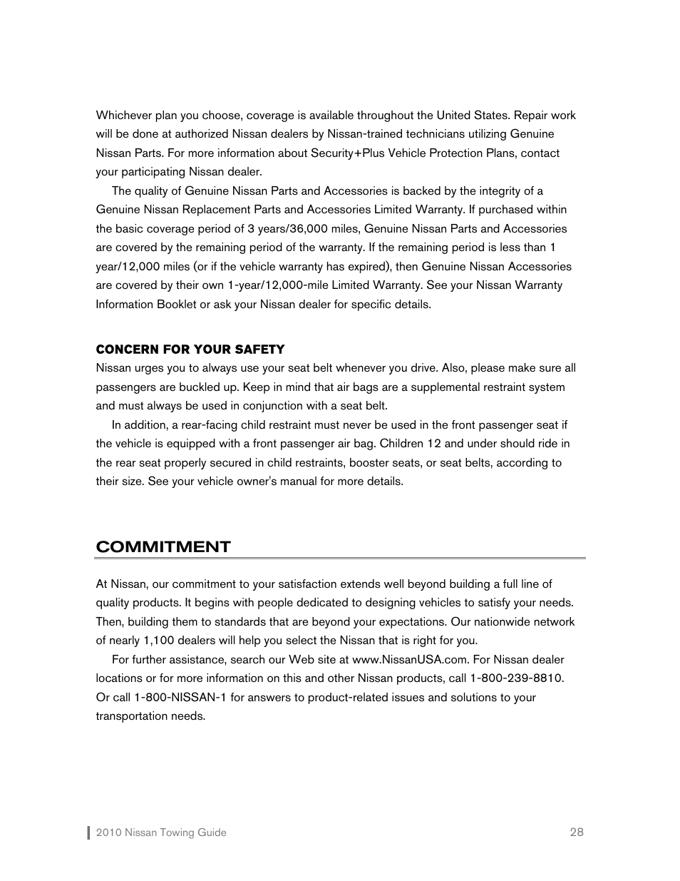 Commitment | NISSAN 2010 Versa Hatchback - Towing Guide User Manual | Page 29 / 30
