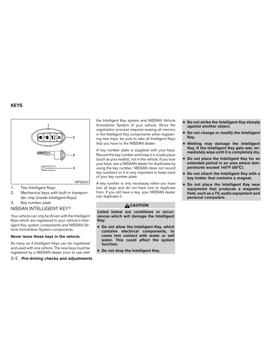 Keys -2, Nissan intelligent key | NISSAN 2013 Altima Coupe - Owner's Manual User Manual | Page 125 / 414