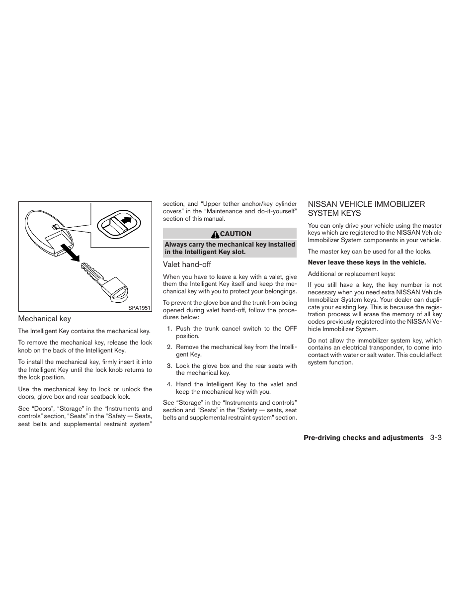 Nissan vehicle immobilizer system keys -3 | NISSAN 2013 Altima Coupe - Owner's Manual User Manual | Page 126 / 414