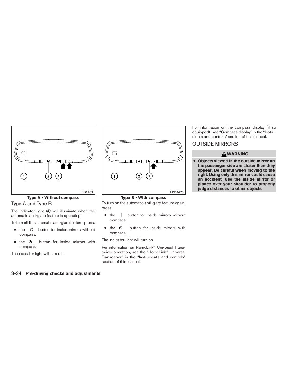 Outside mirrors -24 | NISSAN 2013 Altima Coupe - Owner's Manual User Manual | Page 147 / 414