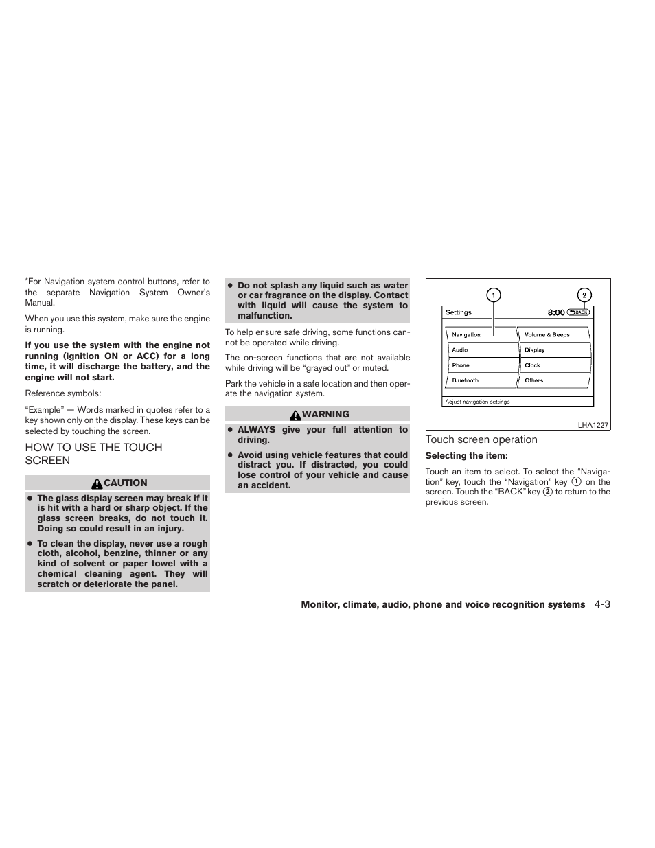 How to use the touch screen -3 | NISSAN 2013 Altima Coupe - Owner's Manual User Manual | Page 152 / 414