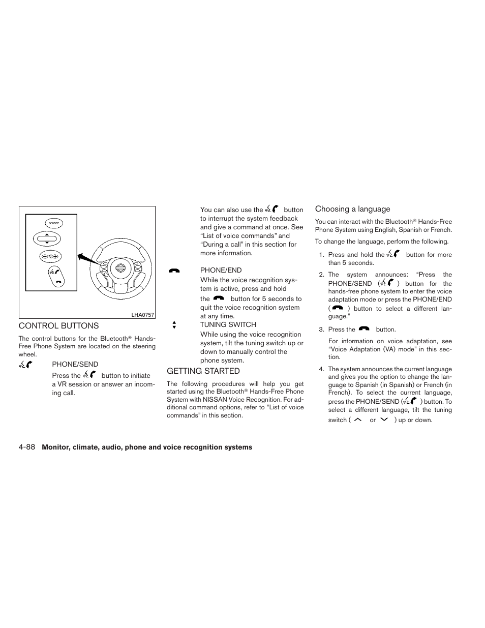 Control buttons -88 getting started -88 | NISSAN 2013 Altima Coupe - Owner's Manual User Manual | Page 237 / 414