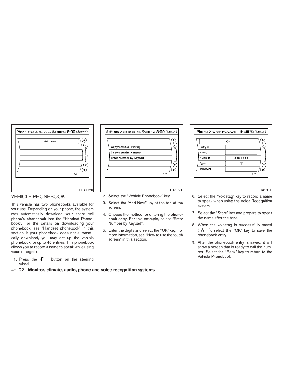 Vehicle phonebook -102 | NISSAN 2013 Altima Coupe - Owner's Manual User Manual | Page 251 / 414