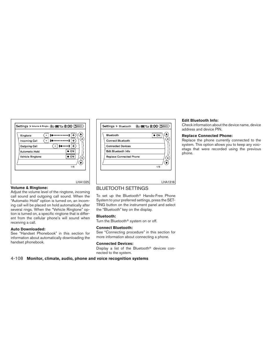 Bluetooth settings -108 | NISSAN 2013 Altima Coupe - Owner's Manual User Manual | Page 257 / 414