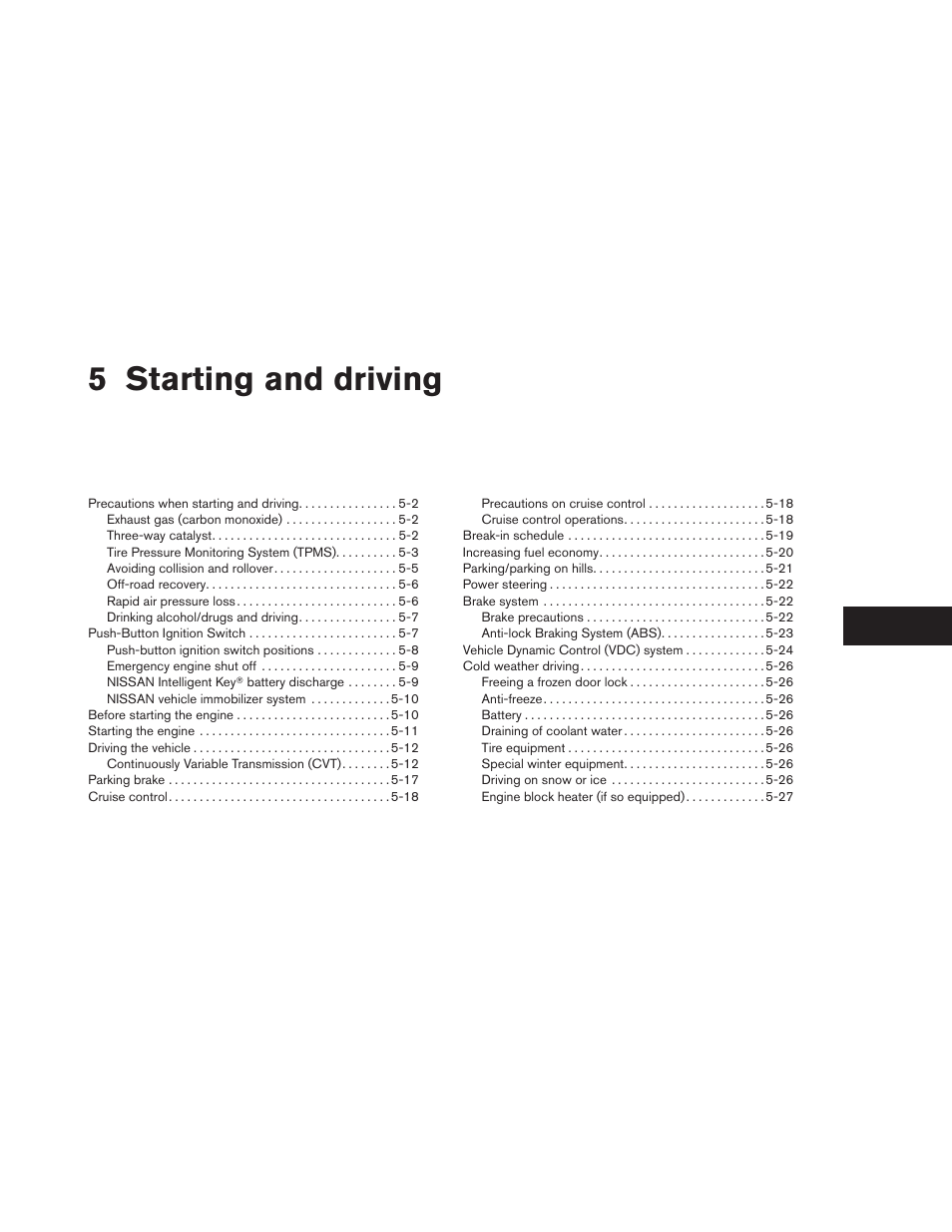 Starting and driving, 5 starting and driving | NISSAN 2013 Altima Coupe - Owner's Manual User Manual | Page 282 / 414