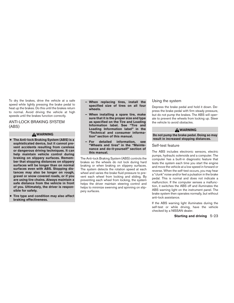 Anti-lock braking system (abs) -23 | NISSAN 2013 Altima Coupe - Owner's Manual User Manual | Page 304 / 414