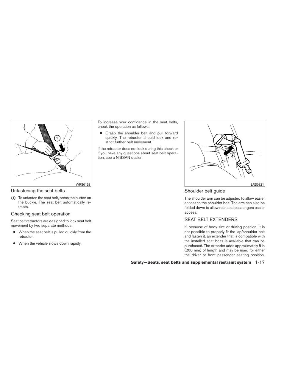 Seat belt extenders -17 | NISSAN 2013 Altima Coupe - Owner's Manual User Manual | Page 34 / 414