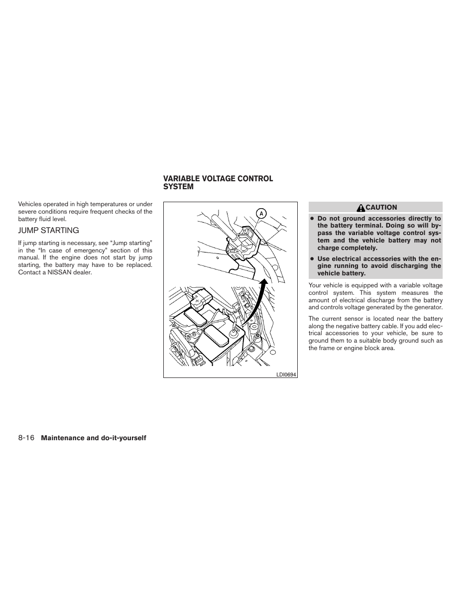 Jump starting -16, Variable voltage control system -16 | NISSAN 2013 Altima Coupe - Owner's Manual User Manual | Page 347 / 414