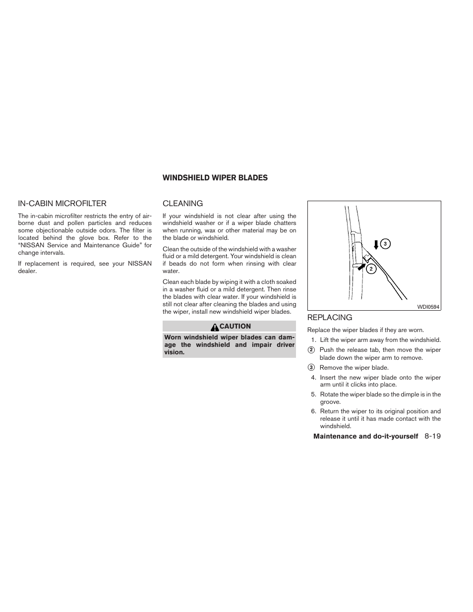 In-cabin microfilter -19, Windshield wiper blades -19, Cleaning -19 replacing -19 | NISSAN 2013 Altima Coupe - Owner's Manual User Manual | Page 350 / 414