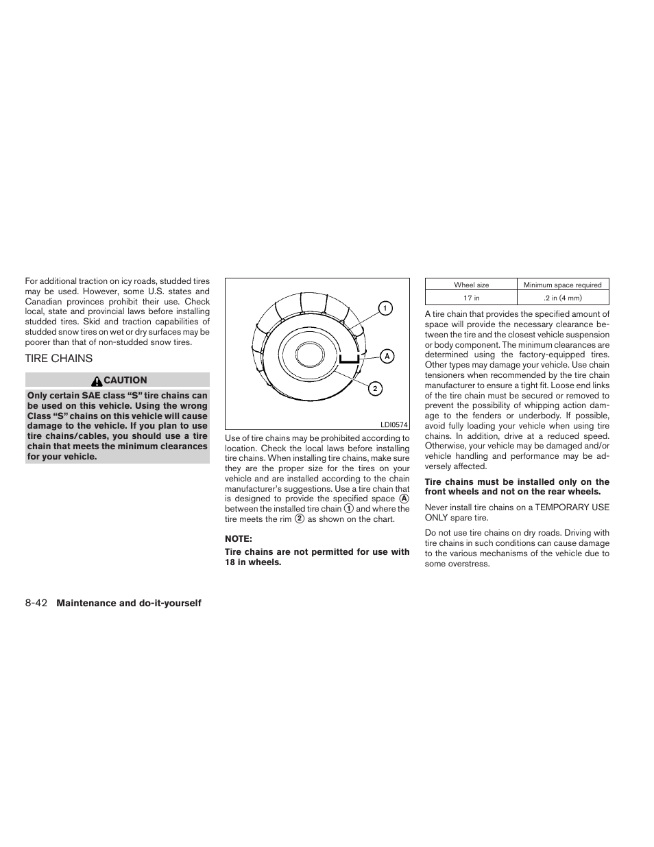 Tire chains -42 | NISSAN 2013 Altima Coupe - Owner's Manual User Manual | Page 373 / 414