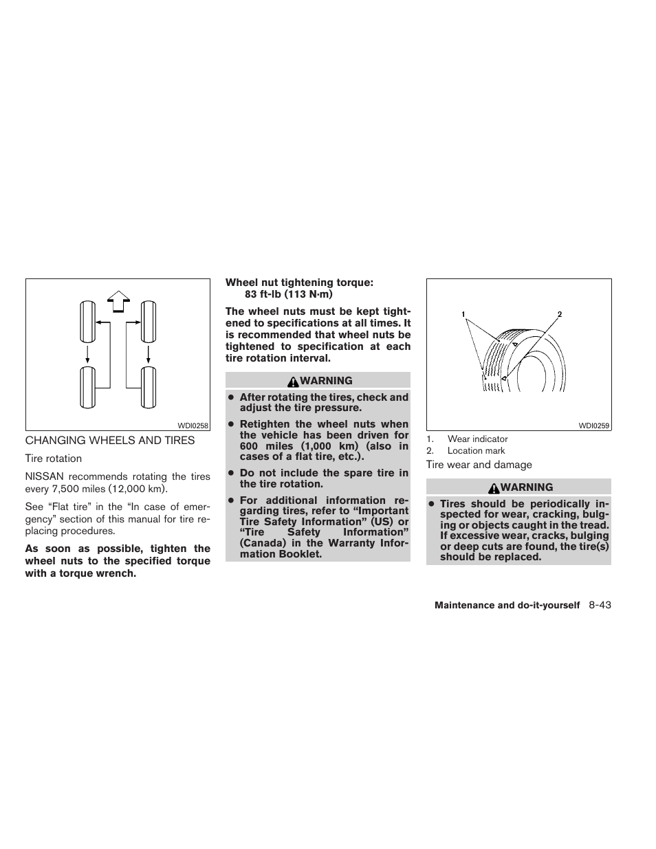 Changing wheels and tires -43 | NISSAN 2013 Altima Coupe - Owner's Manual User Manual | Page 374 / 414