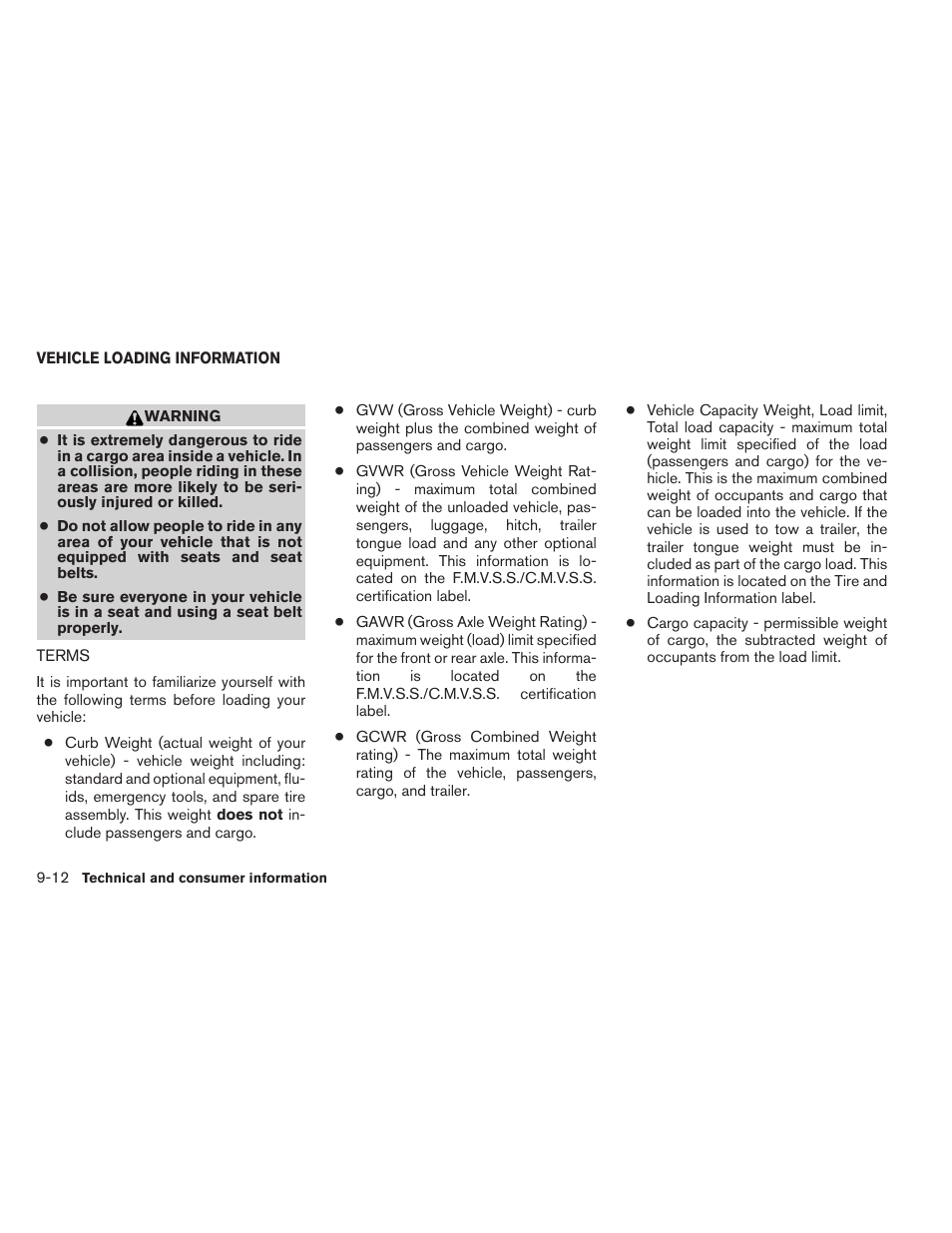 Vehicle loading information -12, Terms -12 | NISSAN 2013 Altima Coupe - Owner's Manual User Manual | Page 389 / 414