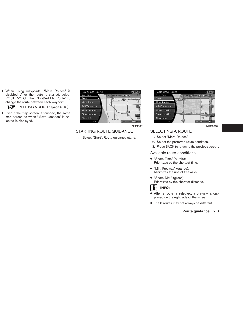 Starting route guidance -3 selecting a route -3 | NISSAN 2013 Altima Coupe - Navigation System Owner's Manual User Manual | Page 110 / 310