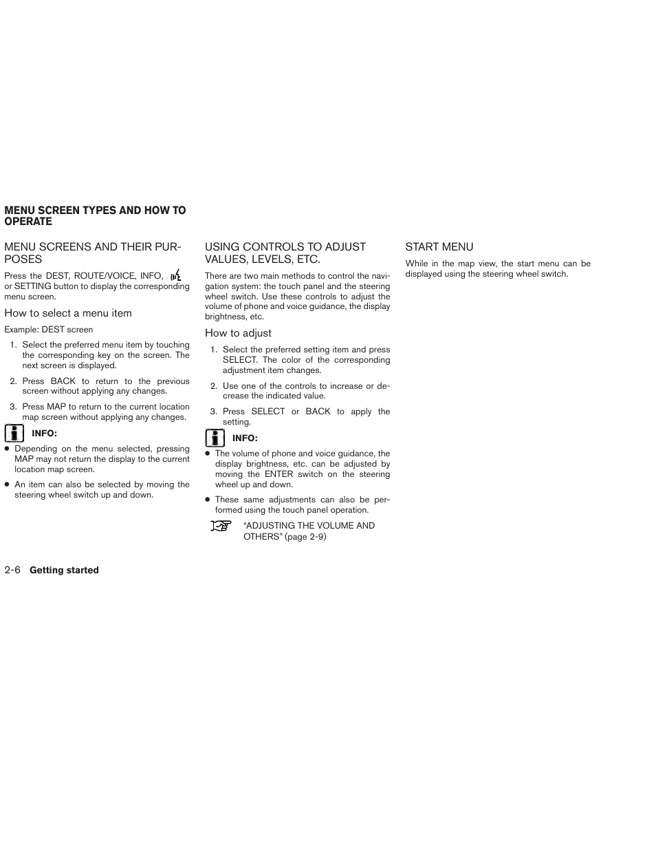 Menu screen types and how to operate -6 | NISSAN 2013 Altima Coupe - Navigation System Owner's Manual User Manual | Page 13 / 310