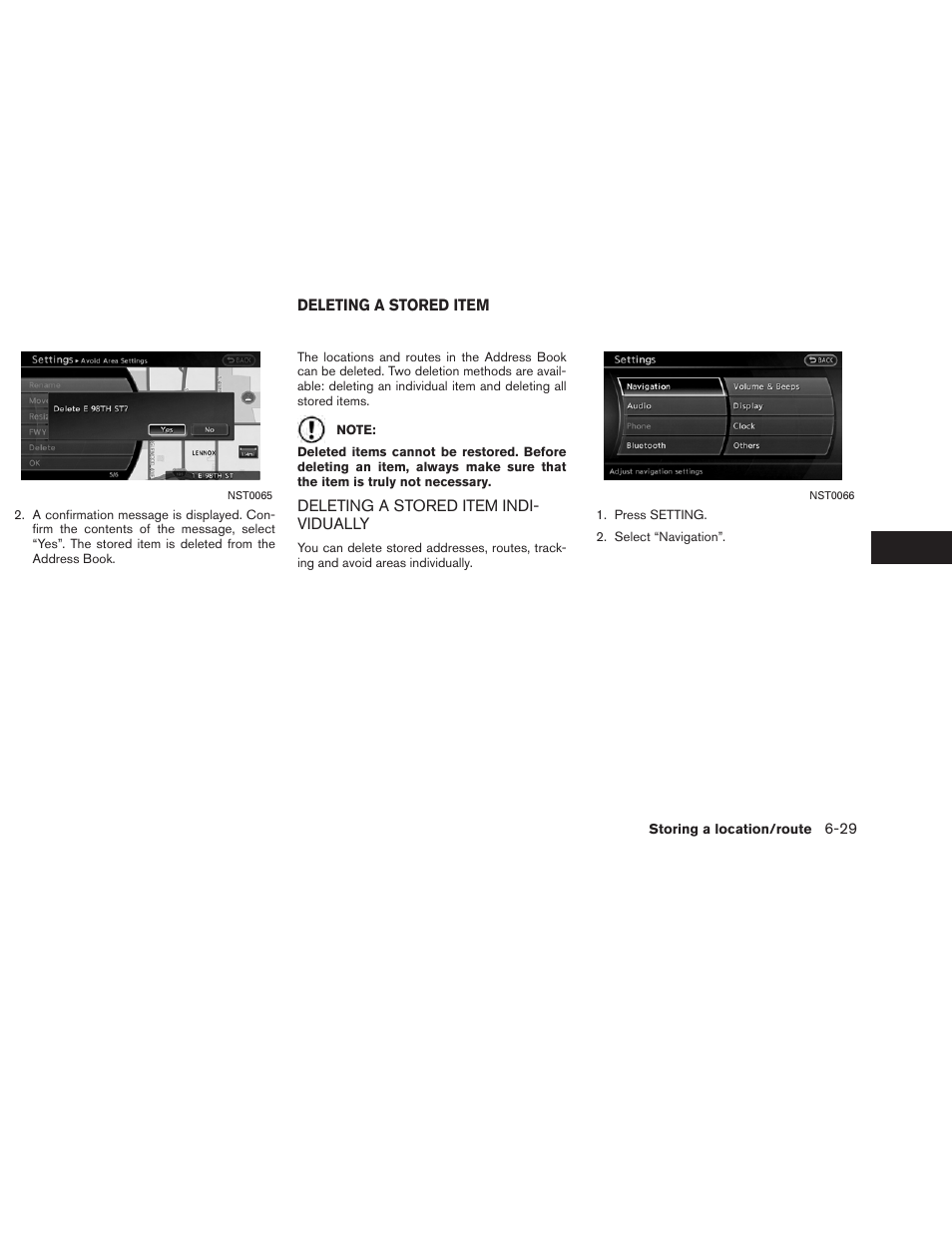 Deleting a stored item -29, Deleting a stored item individually -29 | NISSAN 2013 Altima Coupe - Navigation System Owner's Manual User Manual | Page 176 / 310
