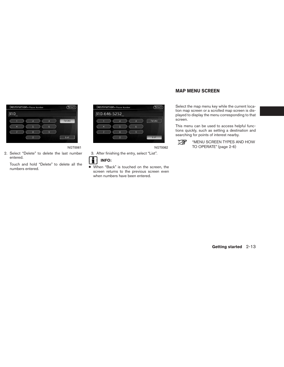 Map menu screen -13 | NISSAN 2013 Altima Coupe - Navigation System Owner's Manual User Manual | Page 20 / 310