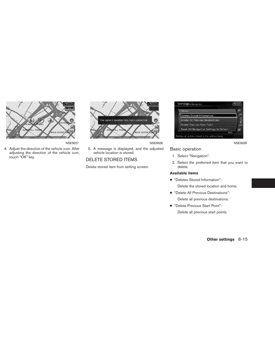 Delete stored items -15 | NISSAN 2013 Altima Coupe - Navigation System Owner's Manual User Manual | Page 226 / 310