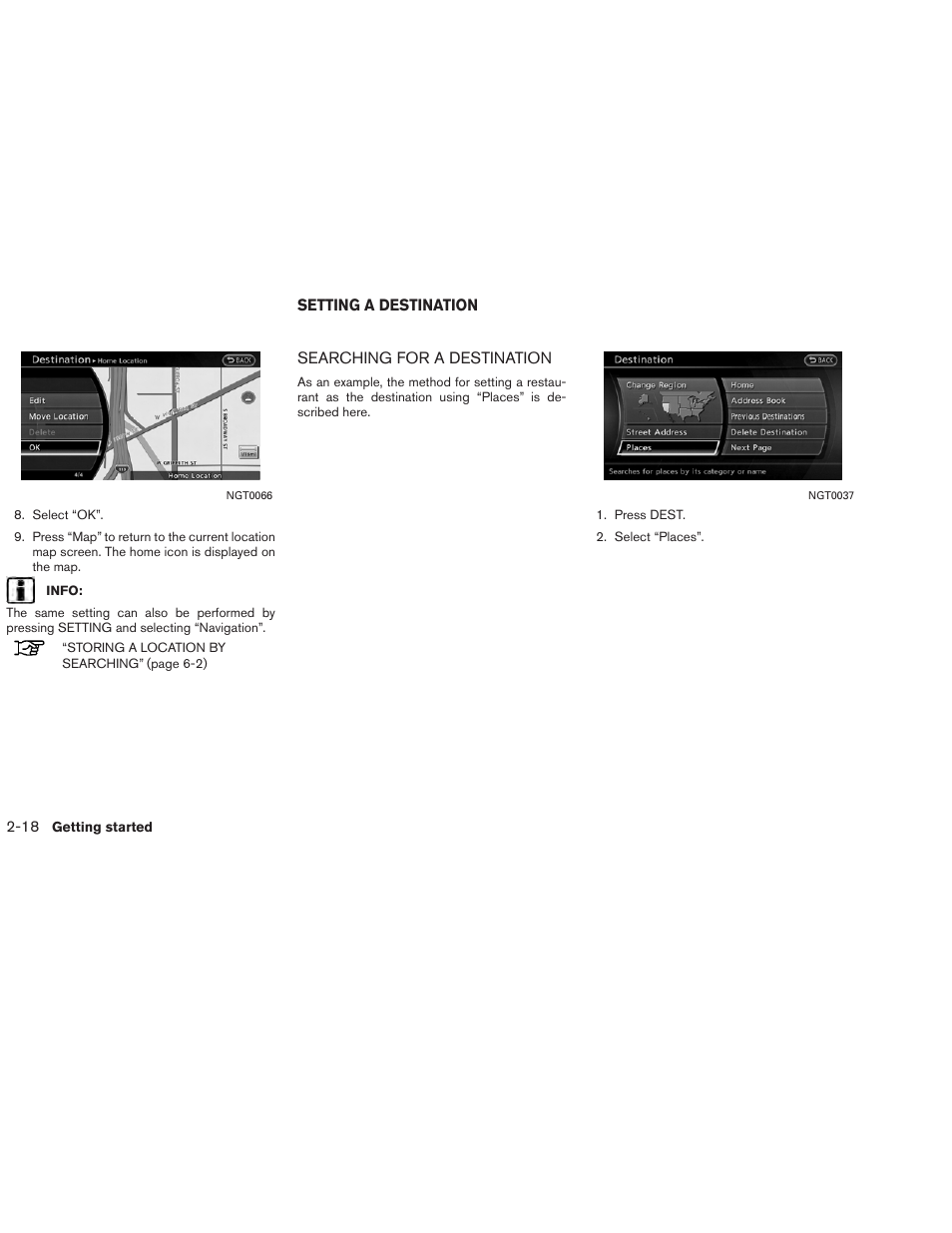 Setting a destination -18, Searching for a destination -18 | NISSAN 2013 Altima Coupe - Navigation System Owner's Manual User Manual | Page 25 / 310
