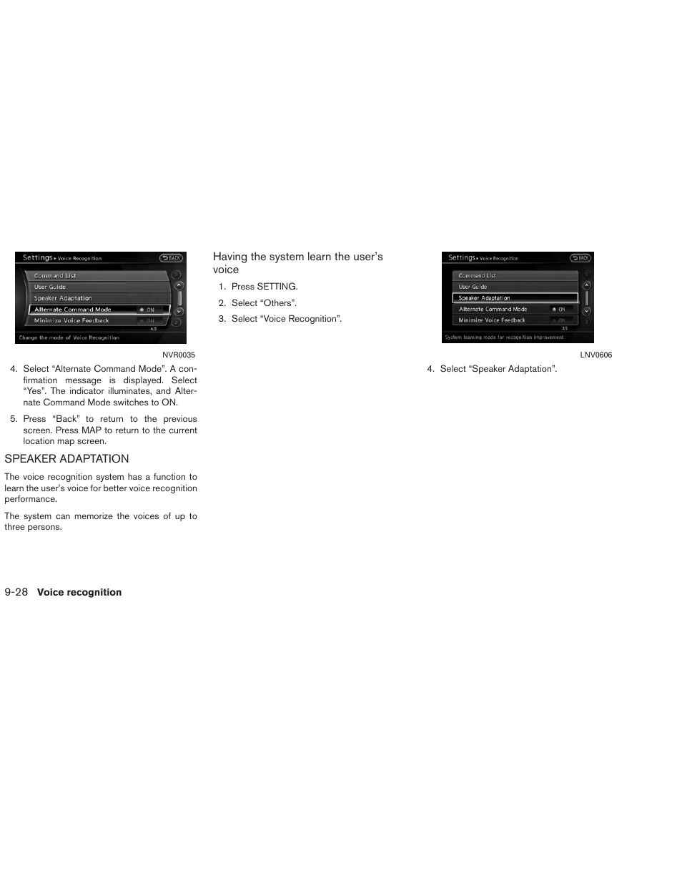 Speaker adaptation -28 | NISSAN 2013 Altima Coupe - Navigation System Owner's Manual User Manual | Page 259 / 310