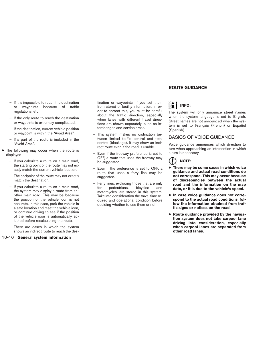 Route guidance -10, Basics of voice guidance -10 | NISSAN 2013 Altima Coupe - Navigation System Owner's Manual User Manual | Page 279 / 310