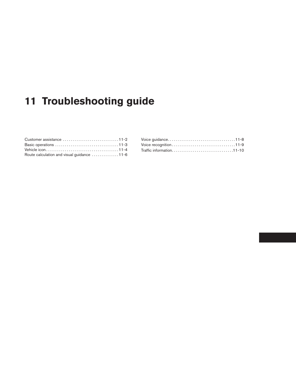 Troubleshooting guide, 11 troubleshooting guide | NISSAN 2013 Altima Coupe - Navigation System Owner's Manual User Manual | Page 290 / 310