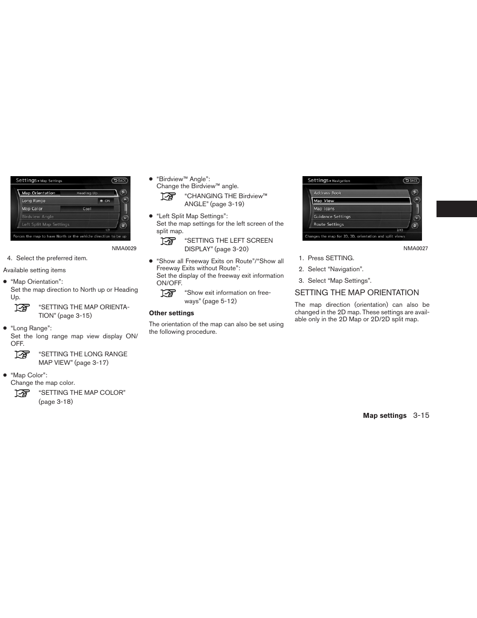 Setting the map orientation -15 | NISSAN 2013 Altima Coupe - Navigation System Owner's Manual User Manual | Page 60 / 310