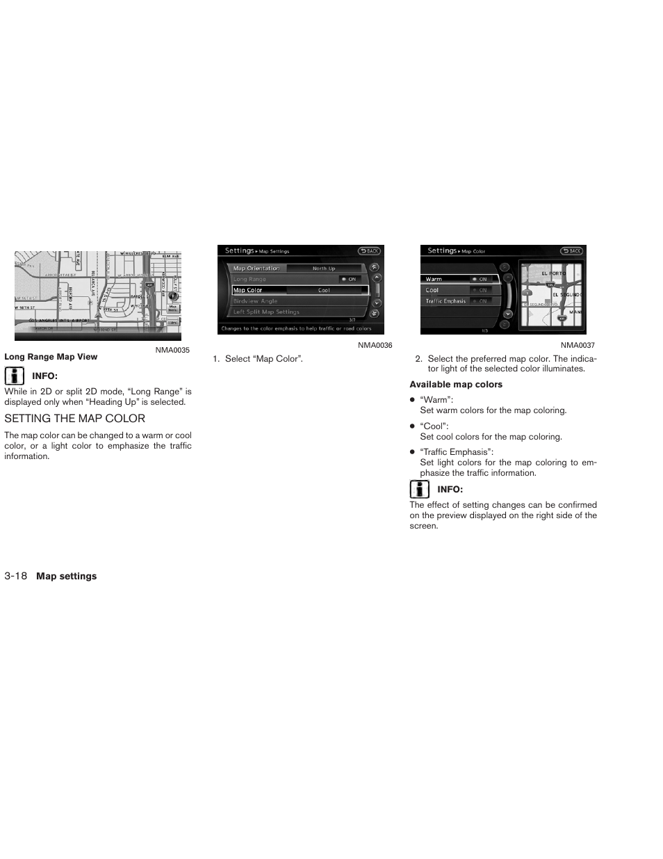 Setting the map color -18 | NISSAN 2013 Altima Coupe - Navigation System Owner's Manual User Manual | Page 63 / 310